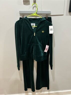 NWT Juicy Couture Size Small Velour Gold Bling Tracksuit Set Pine Dark Green